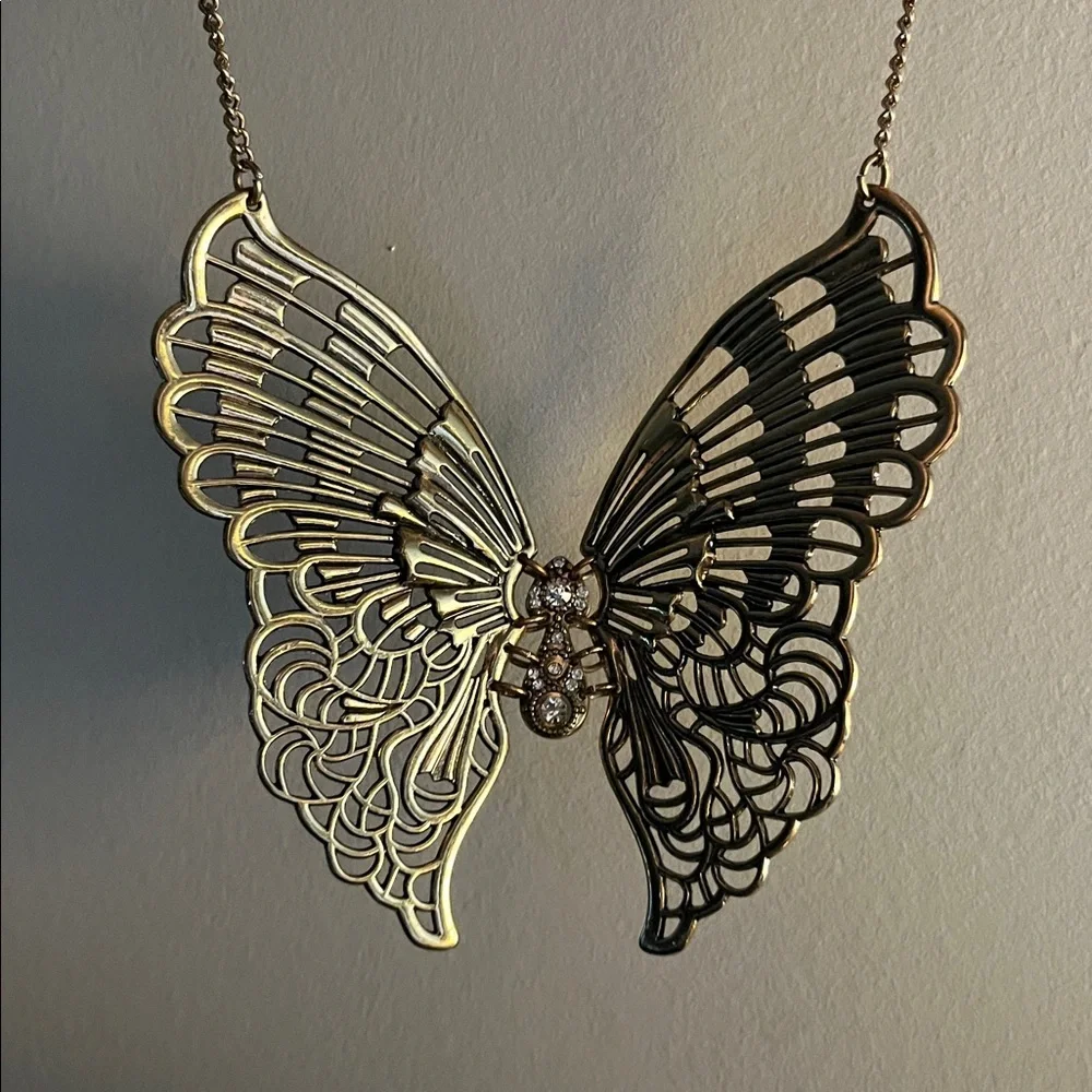 Articulated Butterfly Necklace in Antiqued Gold - Picture 13 of 16